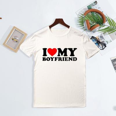 T-shirt amante Amo la mia ragazza Amo il mio ragazzo T-shirt con stampa di lettere O-Collo Manica corta Vestibilità ampia Top per coppia