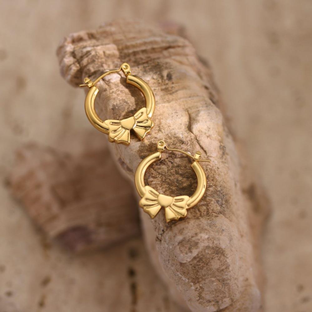 18K Gold-Plated Geometric Hammered Stainless Steel Stud Earrings