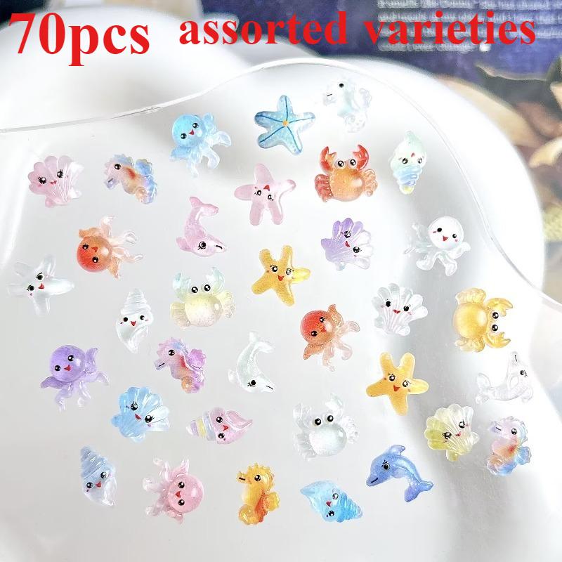 40/70 cute resin mini sparkling ocean themed decorative accessories, including octopus, dolphin, starfish, crab, seahorse, shell