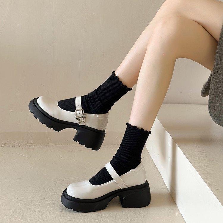 

[Youshilai] Black versatile Japanese college style thick-soled small leather shoes women s 24 spring retro loafers 40