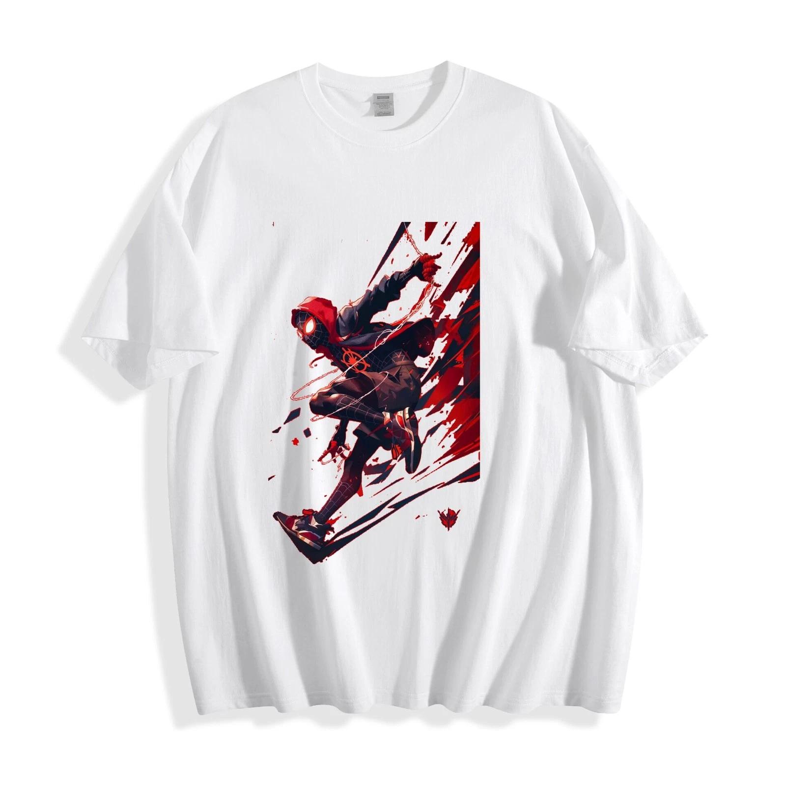 Spider-Man Miles Morales T-Shirt - Swinging Action Design Unisex Tee XL