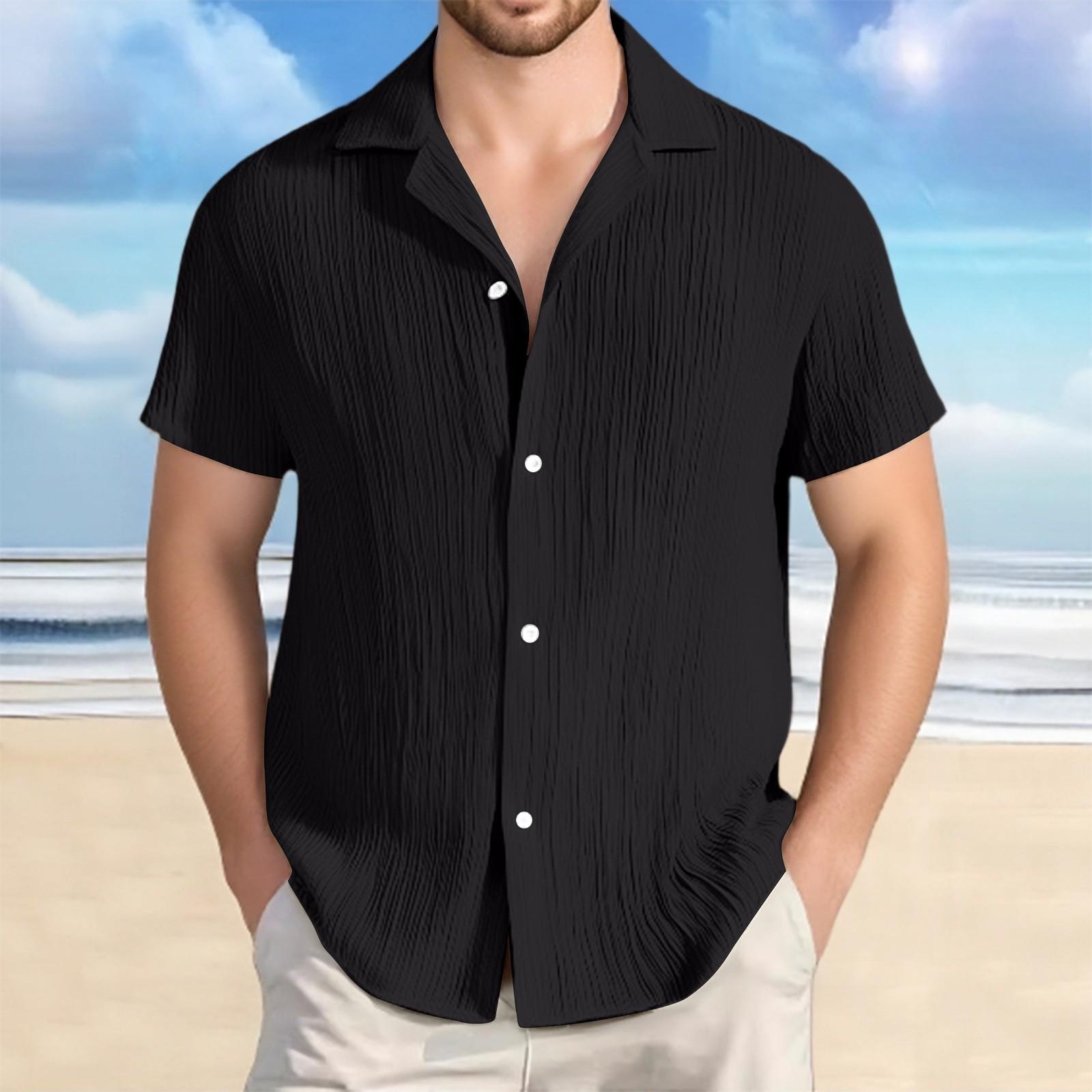 

Мужская хлопковая и льняная полосатая повседневная свободная рубашка с короткими рукавами L чёрный