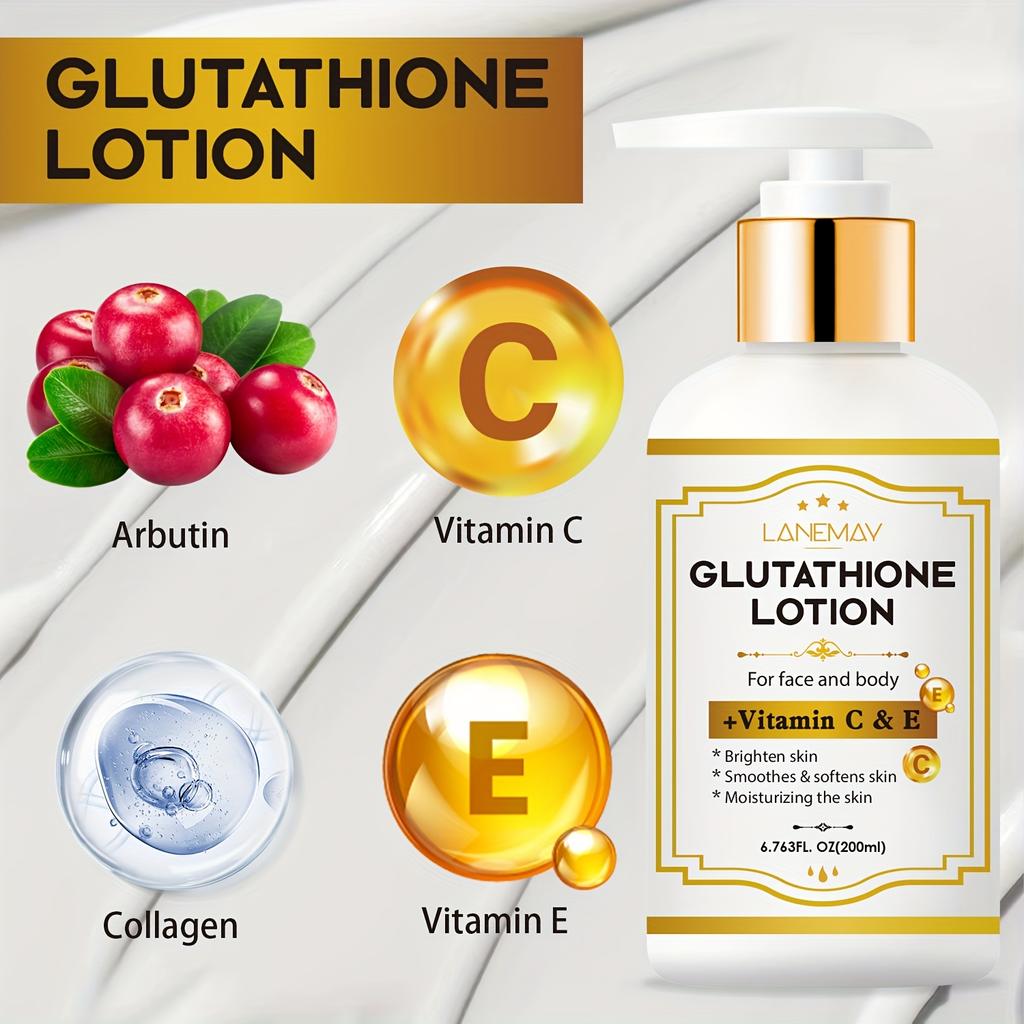 LANEMAY Lotion s glutathionem s vitamíny C a E - Rozjasňující a hydratační péče o obličej a tělo, Vhodná pro suchou, hrubou a popraskanou pokožku