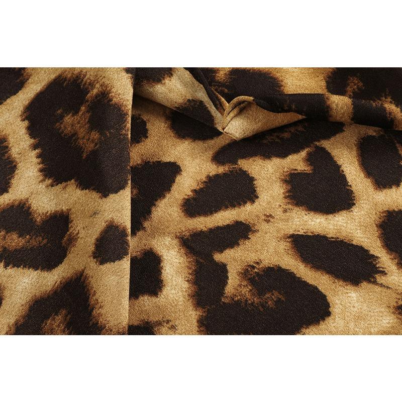 Dámské jarní a podzimní šaty s leopardím potiskem, výstřihem do V, dlouhým rukávem a zavazováním