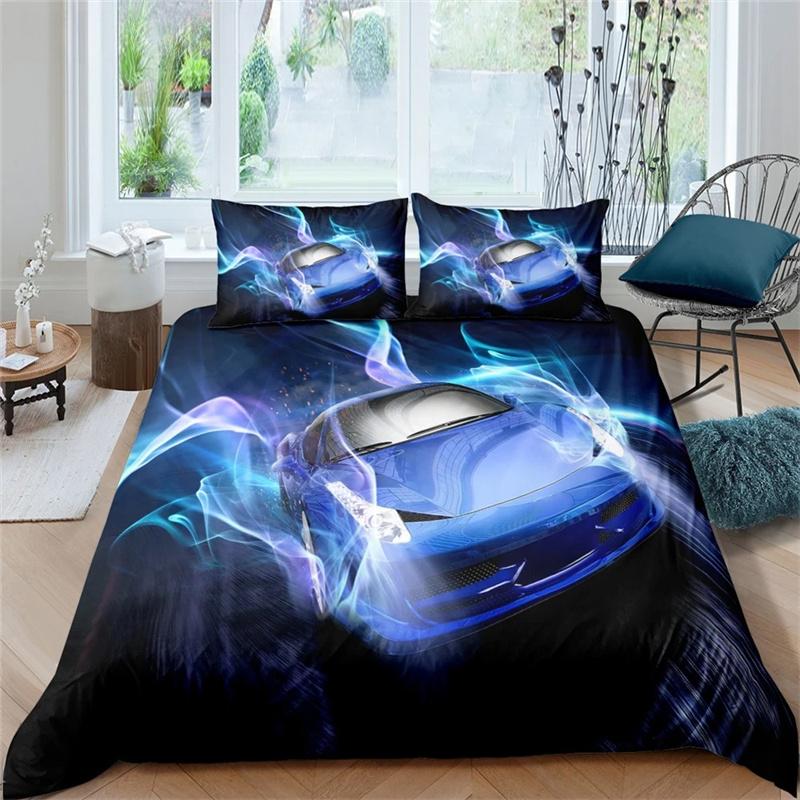 3D Car King Queen Duvet Cover Vintage Lightweight Train Bedding Set for Teens Adult Racing Supercar 2/3pcs Polyester Quilt Cover