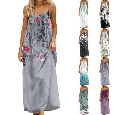 Women's Fashion Backless Spaghetti Strap Casual Loose Floral Print Dress