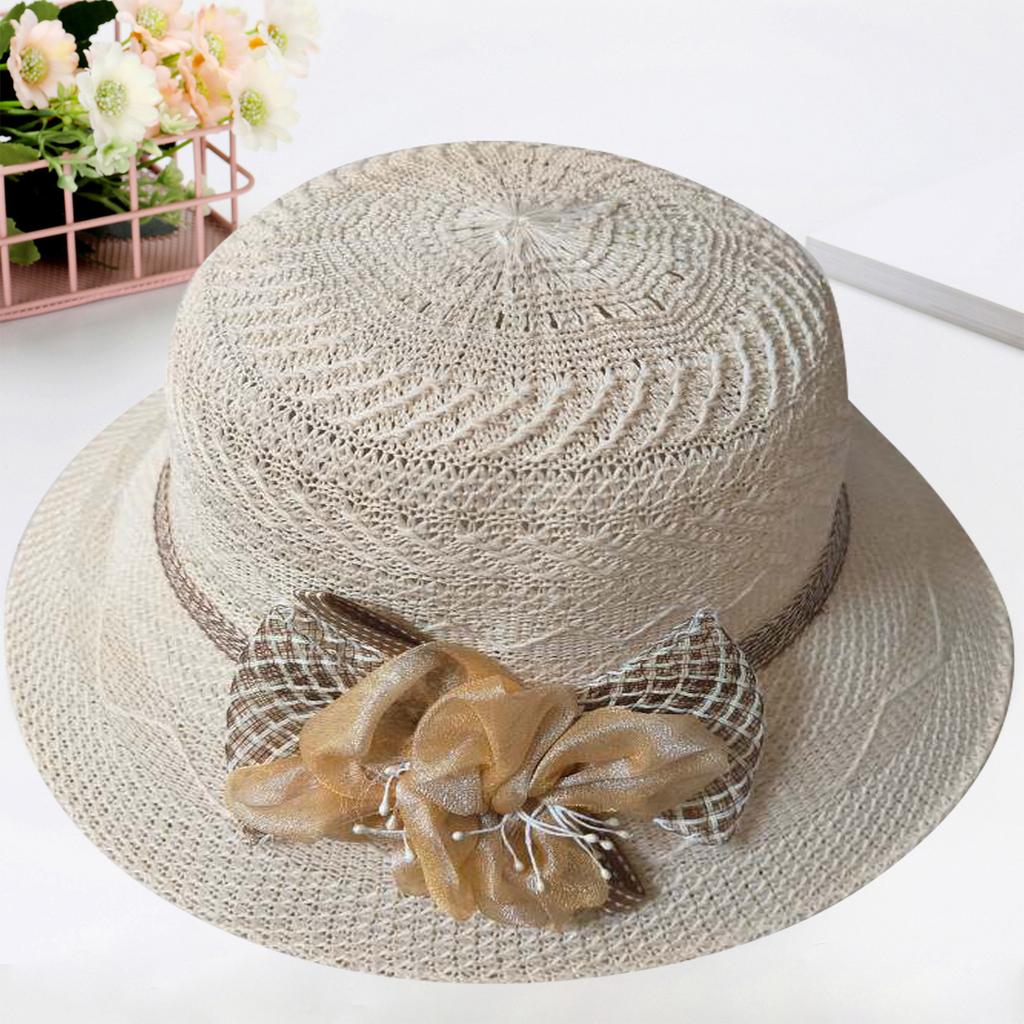 Wide Brim Straw Sun Hat with Decorative Flower and Lightweight Breathable Summer Hat for Women Outdoor Use