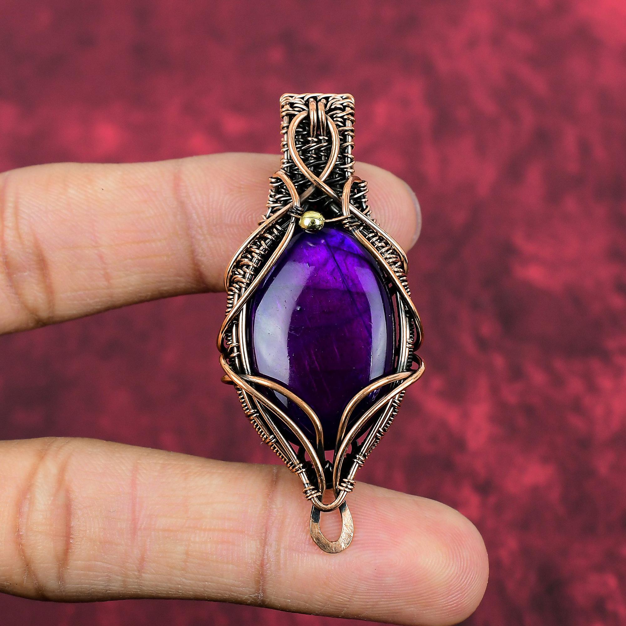 Purple Fire Labradorite Pendant Copper Wire Wrapped Pendant Handmade Elegant Pendant Natural Gemstone Pendant Copper Jewelry Gifts For Wife