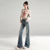 American Retro Mid-Waist Micro-Flare Jeans for Women - 2025 Autumn, Loose Fit, Crease Design