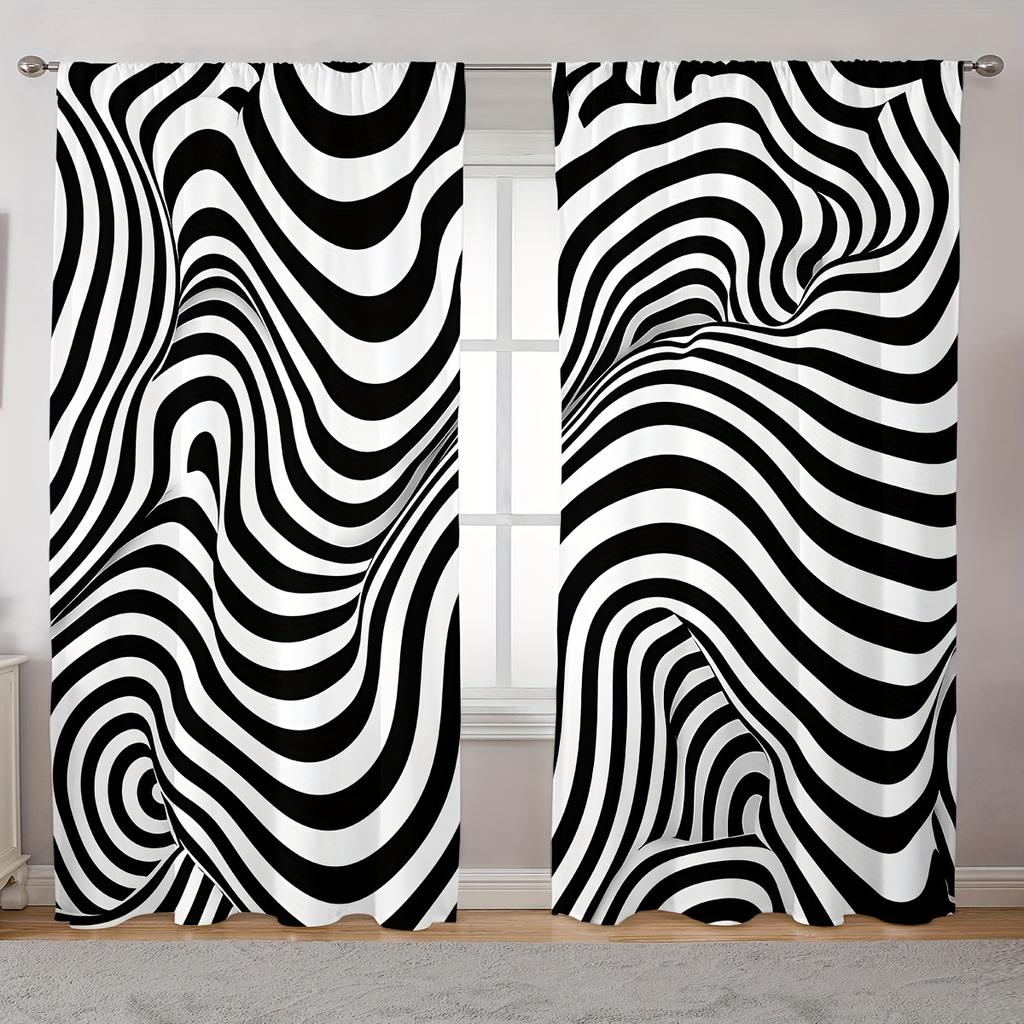 2 Paneele Geometrisches Kariertes Gestreiftes Druck Vorhänge für Schlafzimmer Wohnzimmer Bodenlanges Fenster Küche Jalousien Drapierung cortians