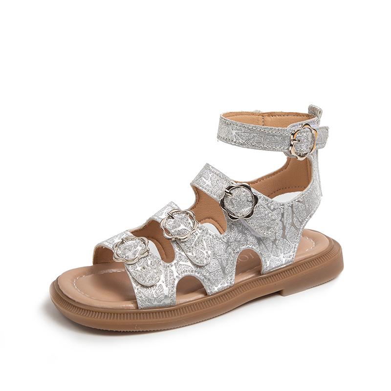 Girls Shiny Rhinestone Princess Sandals Children Sequined Gladiator Sandals Fashion Kids Summer Beach Shoes Anti-Slippery