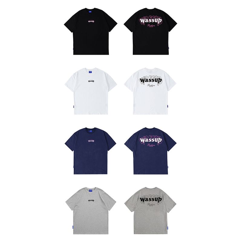 Wassup American Letter T-Shirt Short-Sleeved Men's Summer 2025 New Trendy Tee Couple Round Neck T-Shirt Top