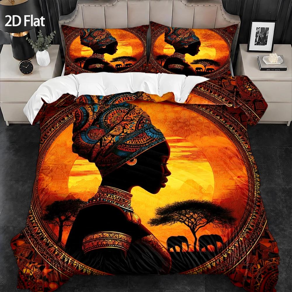 3-delige Dekbedovertrekset, 1 Dekbedovertrek + 2 Kussenslopen, Zonder Vulling, Afrikaanse Etnische Stijl, Traditionele Kunststijl, Feestelijk Beddengoed, H 90Cmx190Cm