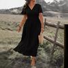 Europe and the United States summer new solid color V-neck horn sleeve elastic waist thin split skirt