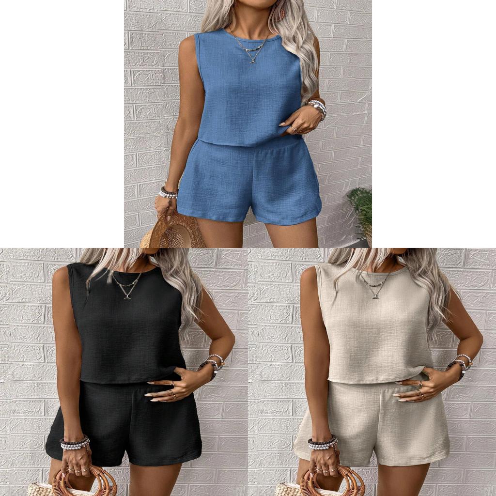 Casual Women Sleeveless Outfit Set With Button Detailing For Spring