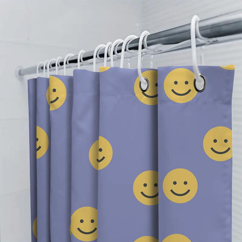 Yellow Smiley Face Shower Curtain Fabric Bathroom Decoration Waterproof Washable Home Decor Customizable Size Available Sale! (C