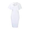 Women Solid High Waist Short Sleeve Pencil Bodycon Office Commute Dress