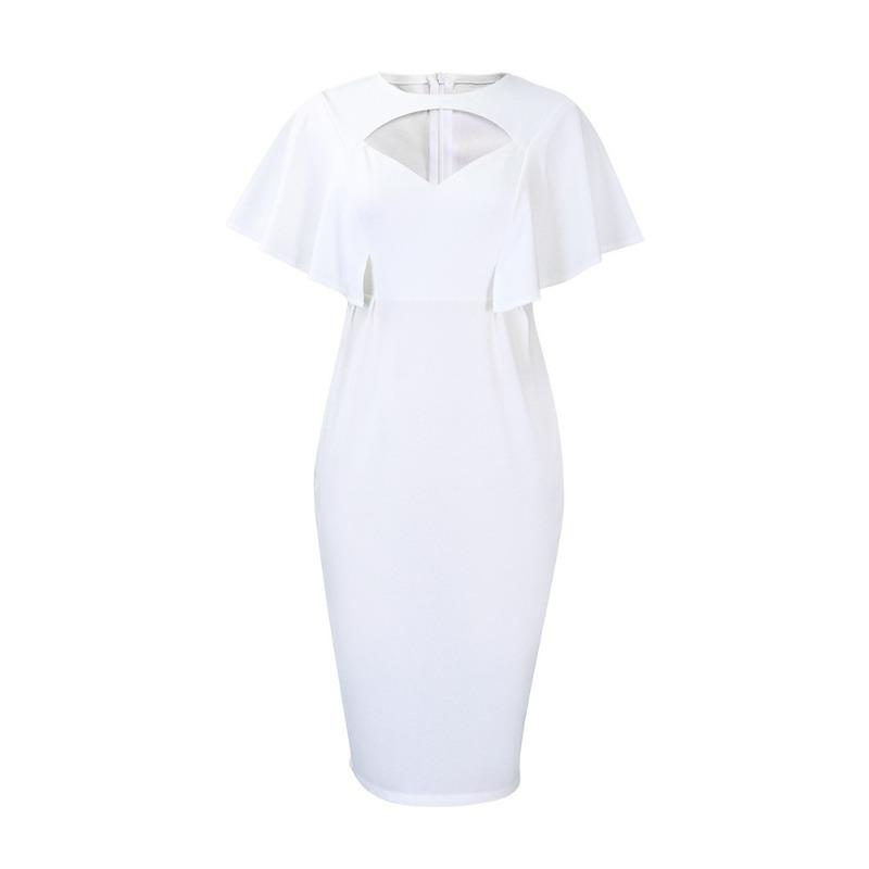 Women Solid High Waist Short Sleeve Pencil Bodycon Office Commute Dress