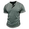 European and American Style Men's Summer Short Sleeve Henry Shirt  Round Neck T-shirt Color Block Top