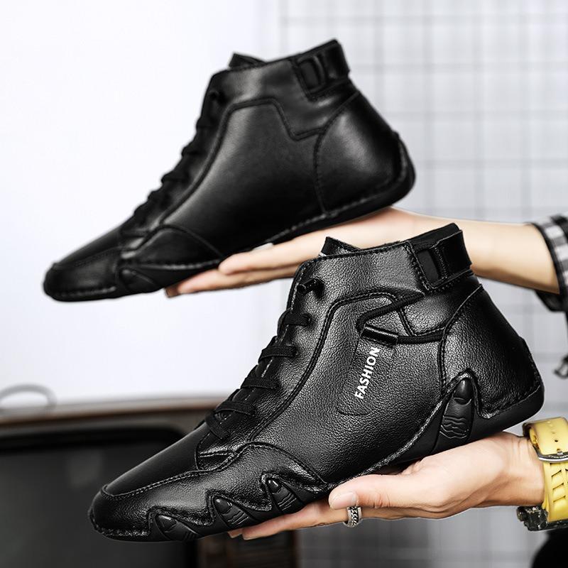 Autumn and Winter New Casual Shoes Leather Shoes High-top Leather Boots Velvet Beanie Shoes Cotton Shoes Genuine Leather Martin Boots Men's Shoes