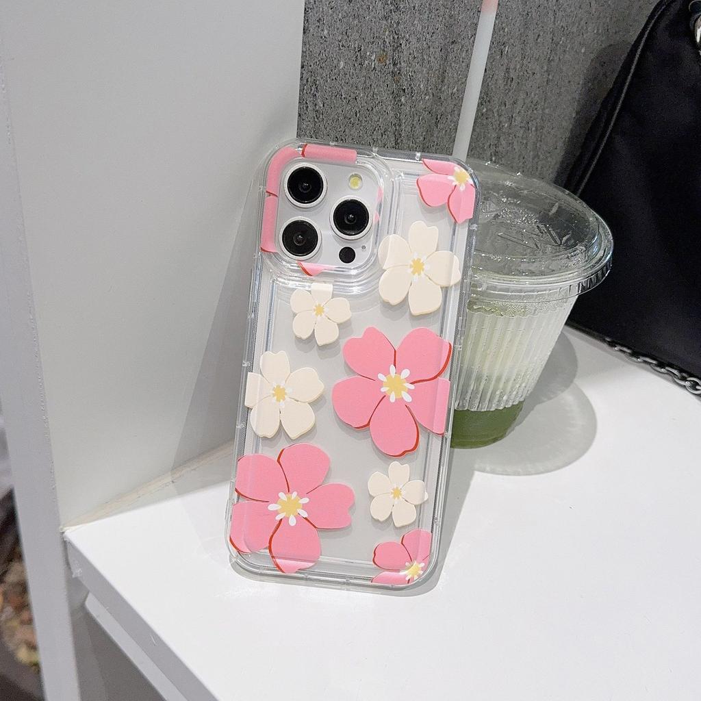 Small fresh pink and blue flower apple 15 mobile phone case iphone14promax soft rubber 13/12/11 all-inclusive anti-drop