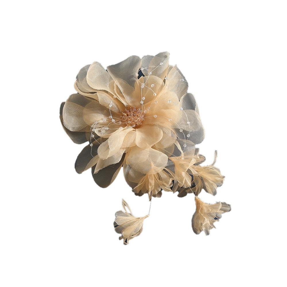 Reusable Handmade Flower Brooch Tassels Fabric Corsage Elegant Organza Flower Applique  Dance