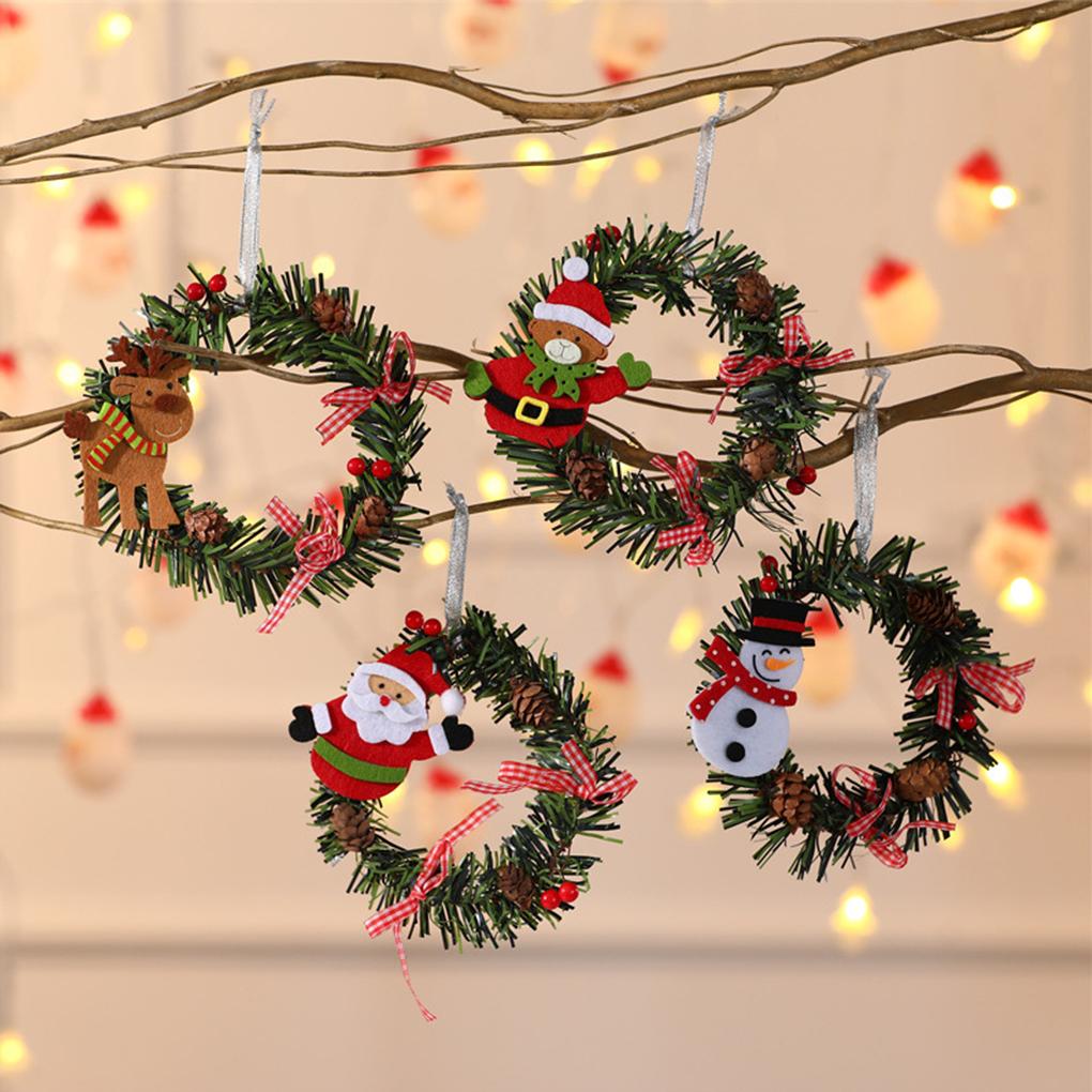 Artificial Christmas Wreath Hanging Simulation Xmas Garland Reusable Indoor Decoration Ornament Pendant Background Decor