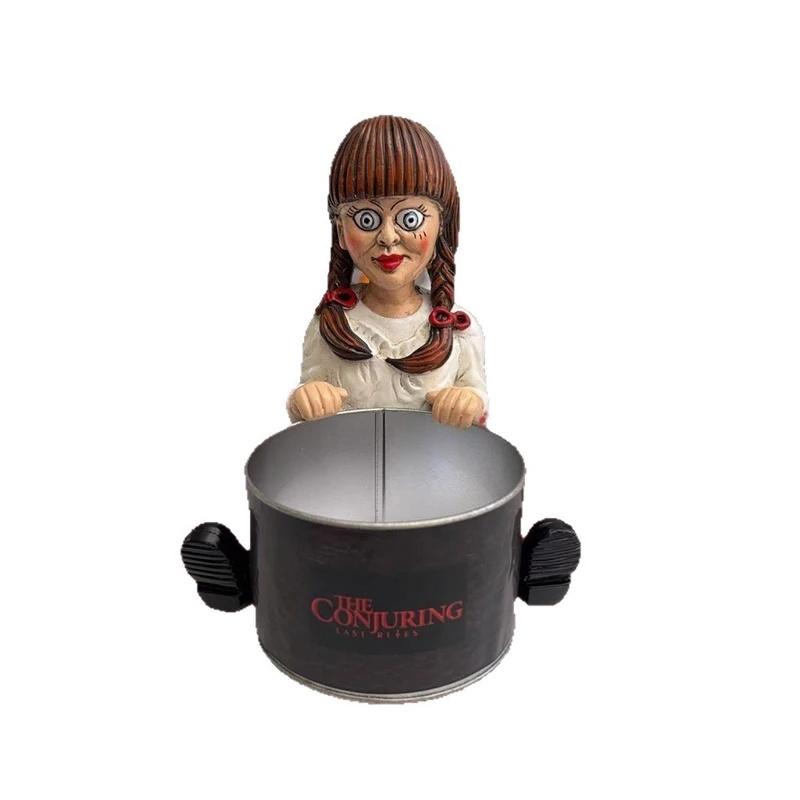 Halloween Creepy Little Girl Statue Storage Bucket Tabletop Spooky Party Decor For Home Office Centerpiece For Teens Adults Gift