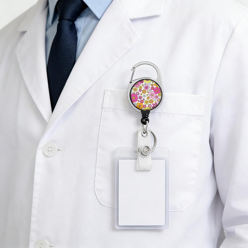 Plant Flowers Clip Lanyards ID Badge Holder Porta Credencial Lanyards Keychain Badge Reel Nurse Retractable Wholesale