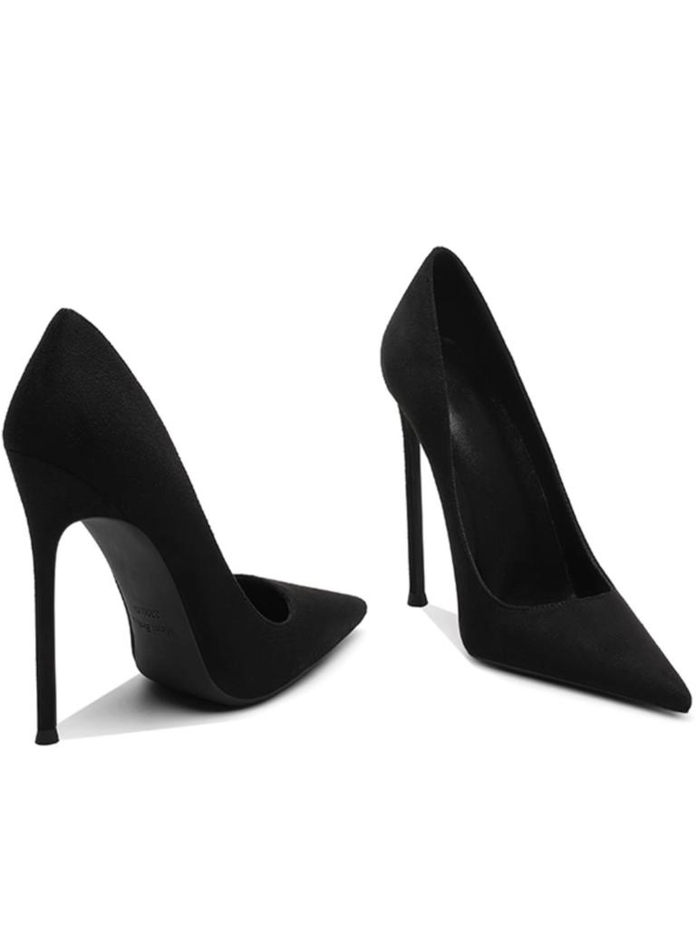 Suede pointed super high heels women's thin heels light mouth sexy spring and autumn 2025 new fashionable sexy black sole single shoes