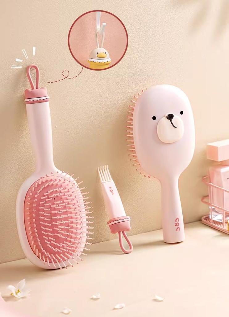 Hairbrush with Air Scalp Bear with Cleaning Cushion, Massage, Design, Pink, Women's, Brush, Tangle-Free, Anti-Static