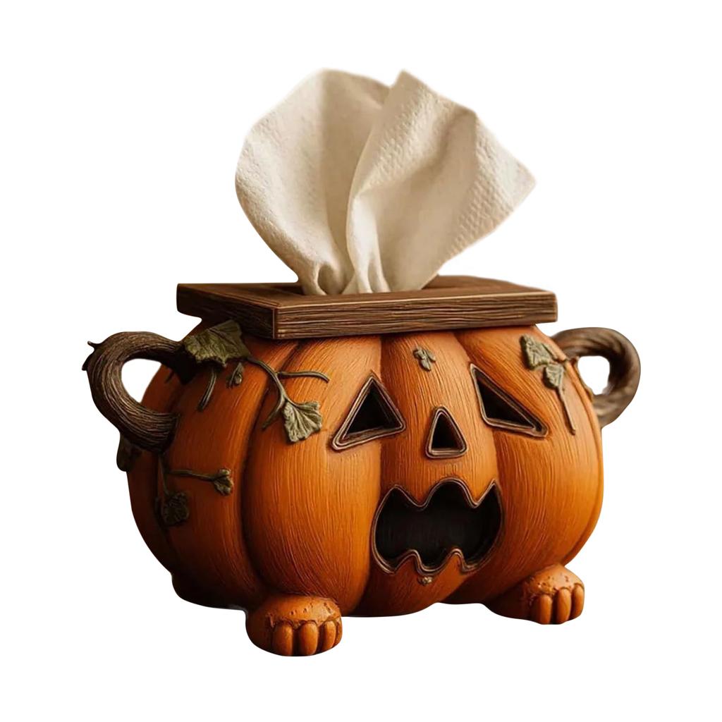 2025 Halloween Pumpkin Tissue Box Spooky Pumpkin Toilet Paper Holder with Eyes for Living Room Nightstand Halloween Desk Kitchen