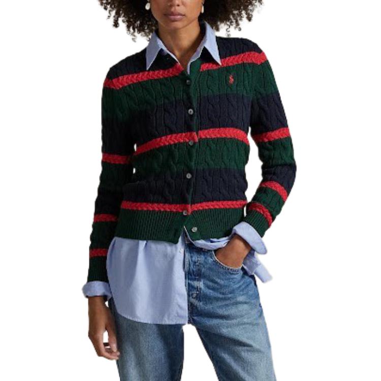 Polo Ralph Lauren Color Block Striped Button Down Long Sleeve Knit Sweater Women sweater 211A89539-001