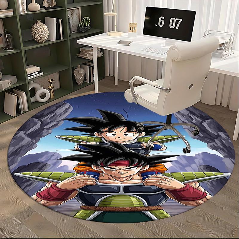 1pc Dragon Ball Z Goku & Vegeta Anime Cartoon Design Round Carpet for Office Chair Mat, Non-Slip Rug Suitable for Home Decor, Living Room, Bedroom
