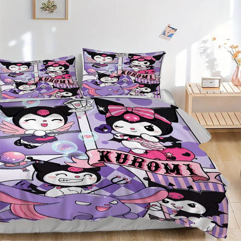 

3 шт. Комплект постельного белья с принтом Куроми Sanrio, Мягкое и удобное покрывало для спальни, Гостевой комнаты (Не включено).W053 135x200cm