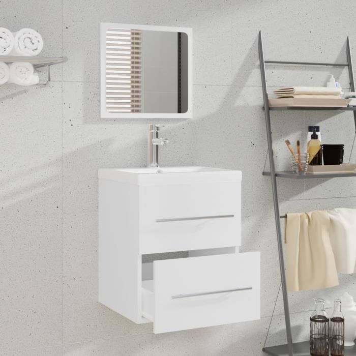 3114163 vidaXL Meuble lavabo avec bassin intégré Blanc Bois d'ingénierie