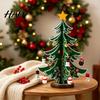 Miniature Christmas Tree Figurine Wooden Ornaments, 3D Rustic Tabletop Decor Holiday Party Table Decorations for Home Desk, Reusable Nordic