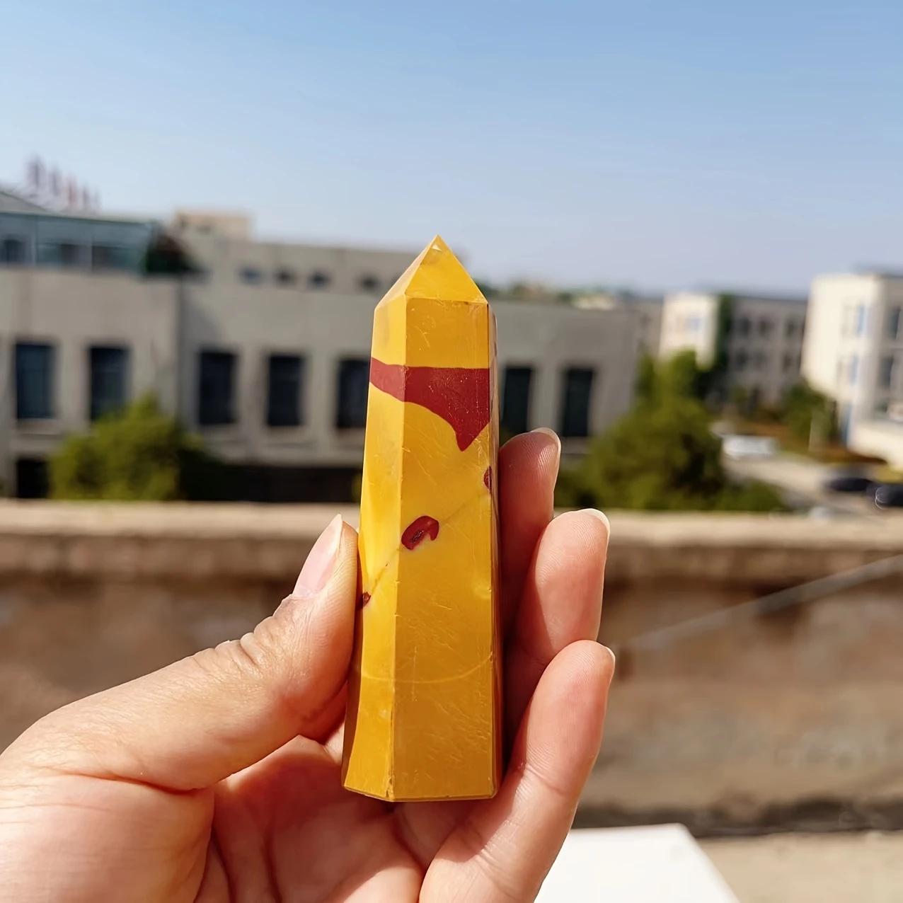 Natural White Crystal Pillar with Yolk Stone – Polished Hexagonal Rough Stone 7-8cm