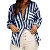 Women's Casual Loose Striped Top Long Sleeve Shirt With Pockets