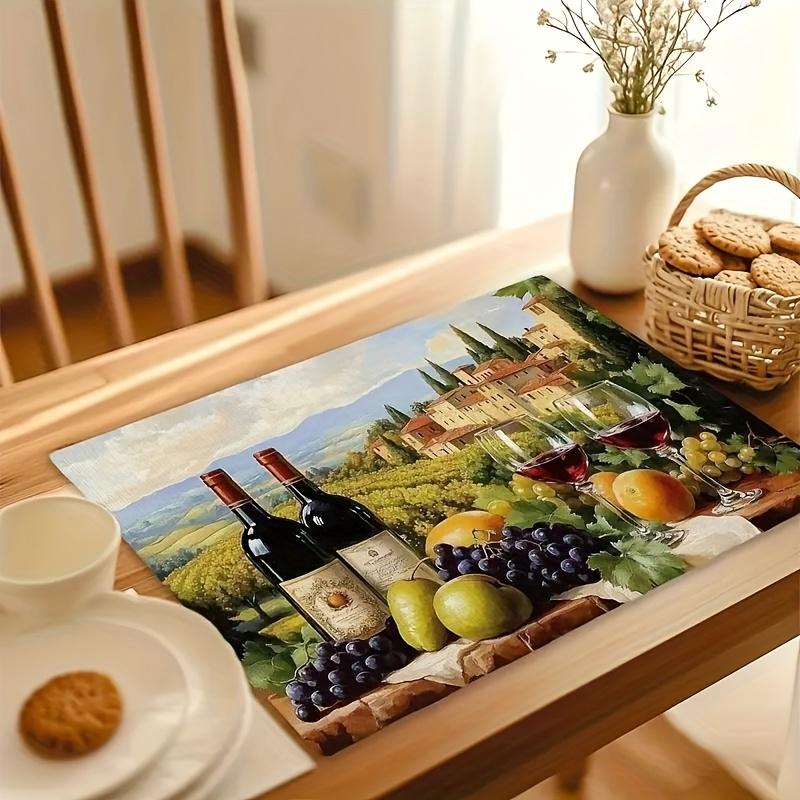 Set de 4/6 Piezas Manteles Temáticos de Vino de Viñedo Toscano Adecuados para Cocinas Domésticas, Comedores, Fiestas y Decoración Interior o Exterior,