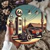 Round Metal Sign Retro Gas Station Route 66 Wall Art Garage Decor