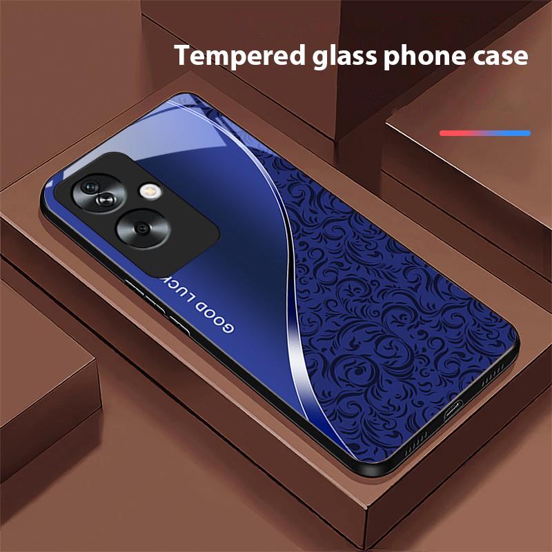 Gradient Pattern Blue For Oppo A79 5G 58 78 74 60 4G Reno 11F Realme GT 6 11 Note 50 10 C55 X2 Tempered Glass Black Phone Case