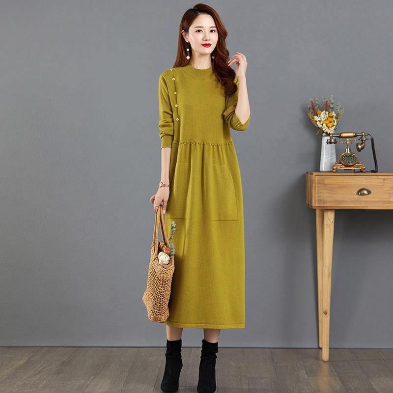 Oversized Knit Dress Autumn Winter Women Long Bottom Sweater Warm Vintage Pullovers Thicke Knitwears Female Pull Jumper Dresses
