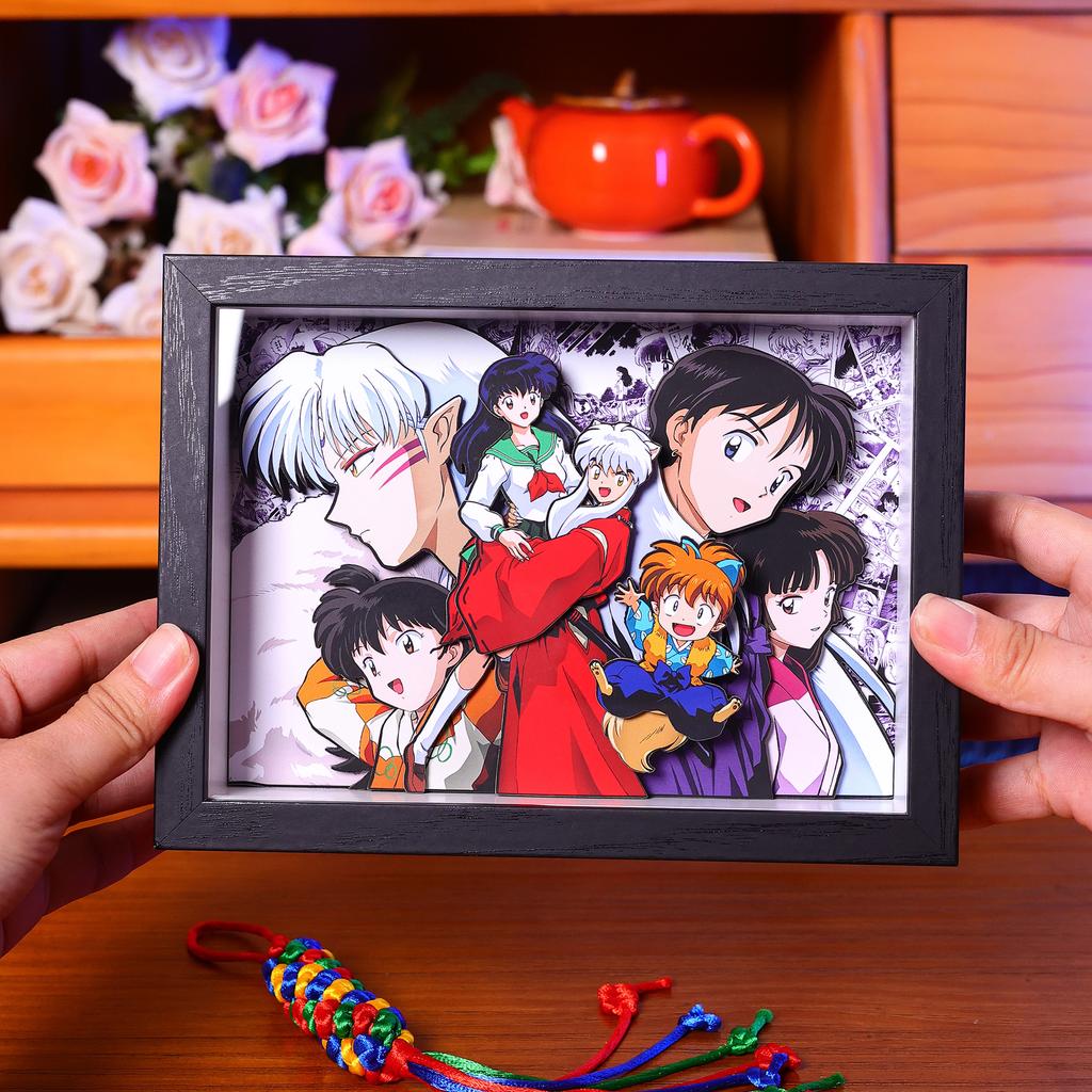 Anime Inuyasha 3D Handmade Art Painting Higurashi Kagome Cartoon Figure Collect Desktop Decorative Picture Frame Birthday Gift