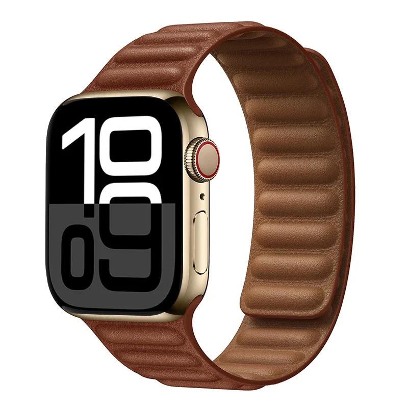 Leather Strap for Apple Watch Band 42mm 46mm 45mm 44mm 40mm Original Magnetic Loop Link Bracelet iWatch Ultar 2 49mm 10 9 8 7 SE