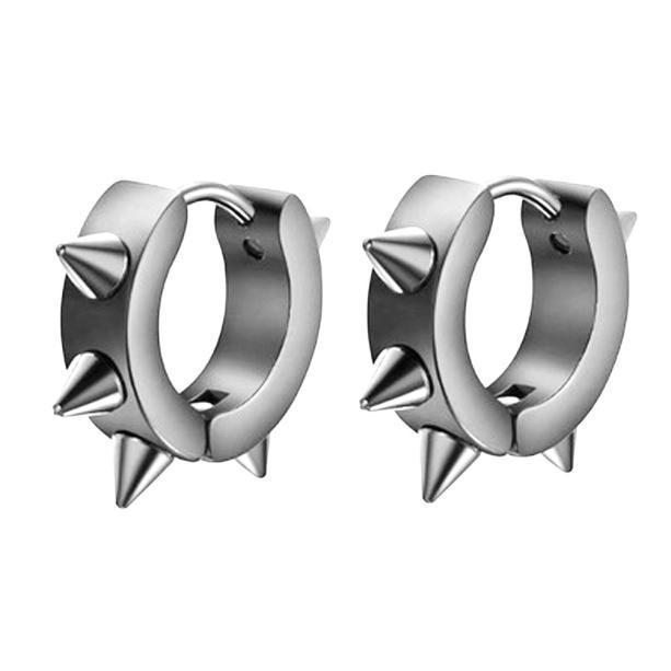 1 Pair Stainless Steel Hoop Spike Circle Huggie Studs Punk Cool  Earrings