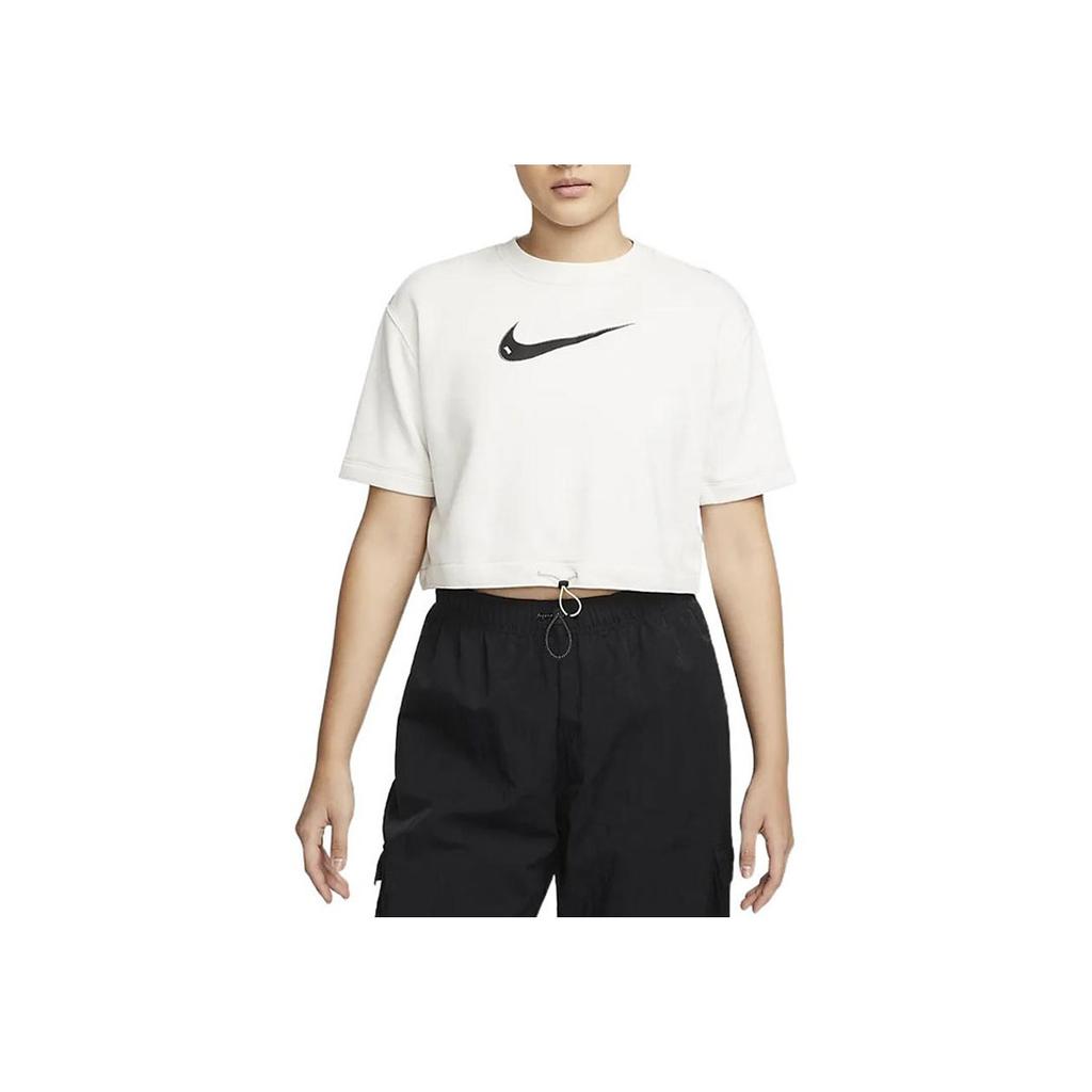 Nike Solid Color Large Logo Short Sleeve Casual T-Shirt Women Tops White DM6745-030