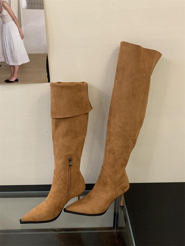 Over-knee Boots Women's 2025 Autumn and Winter New Suede Tall Elastic Pointed Thin Boots Thin Heel Two Wear Stacking Boots
