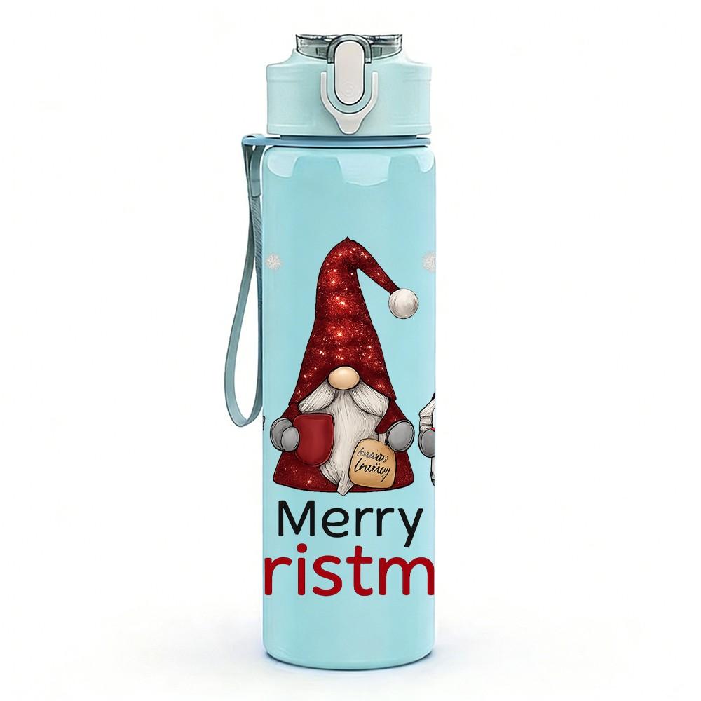 1PC Three Gnome Christmas Print 750ml Color Plastic Sports Water Bottle Leakproof Flip Straw Lid Suitable for Sports Office Home Use