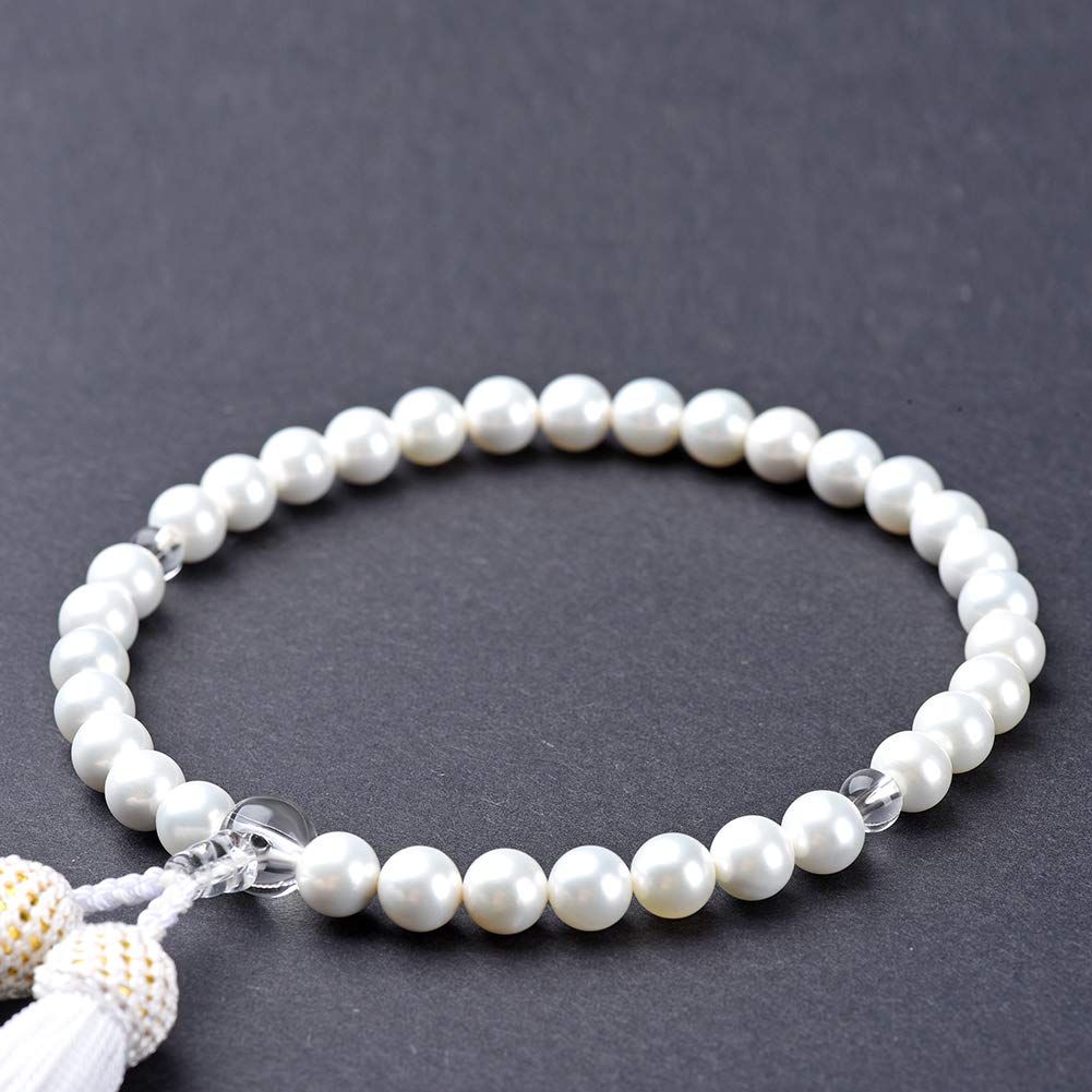Women's Hanadama Pearl Prayer Beads, 8mm, with Bag and Natural Shell Core